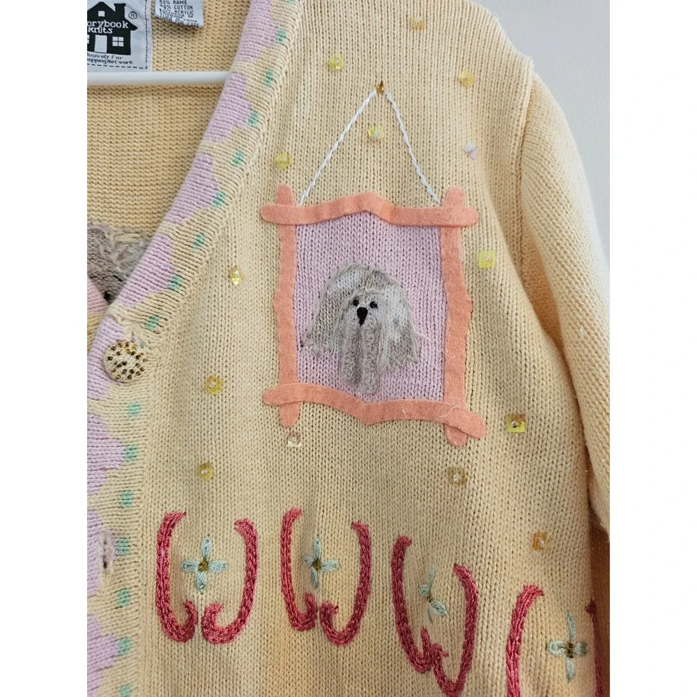 Storybook Knits Lhasa Apso Dog Cardigan Sweater grandmacore Embroidered medium - Picture 6 of 11